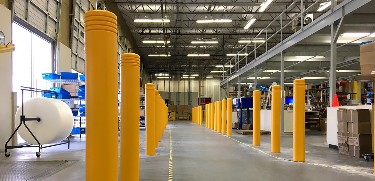McCue Bollards in a row with well lit ceiling
