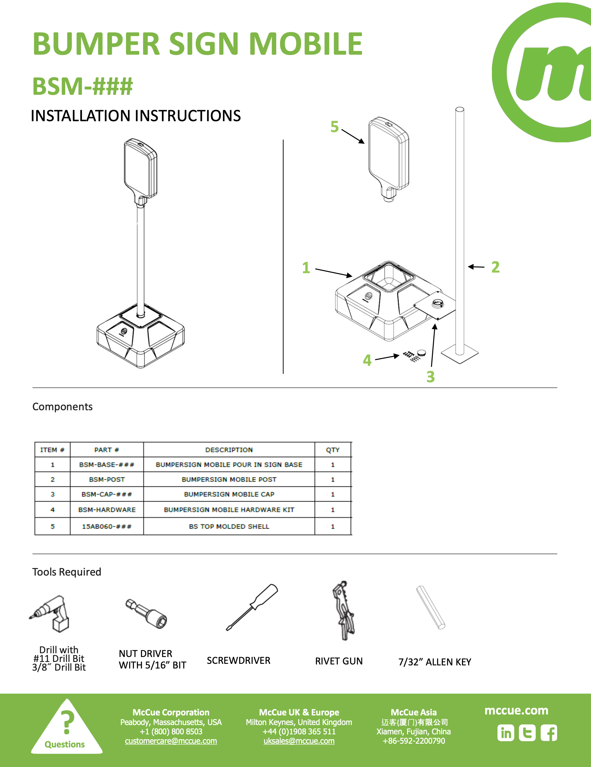 McCue Safety Product Sheet Installation Instruction Information