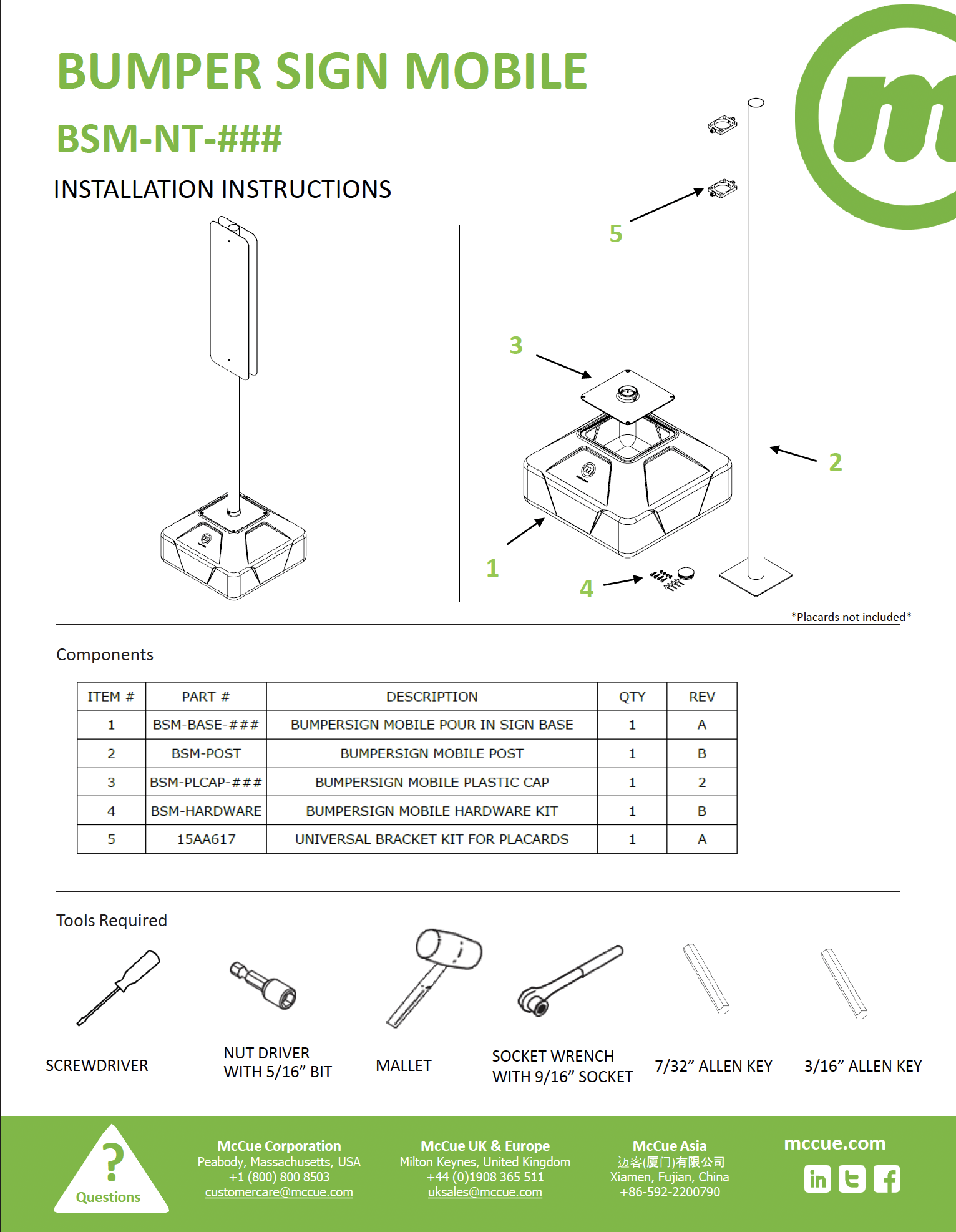 McCue Safety Product Sheet Installation Instruction Information