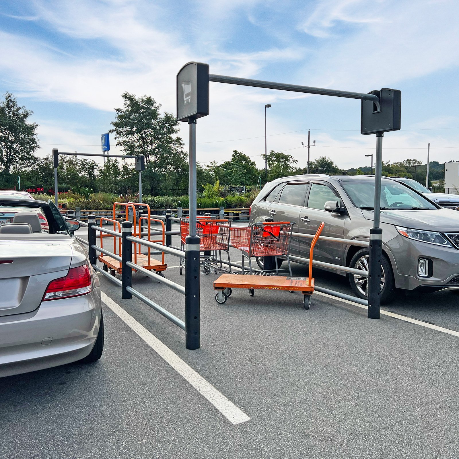 McCue Bollard Cart Corral In Parking Lot