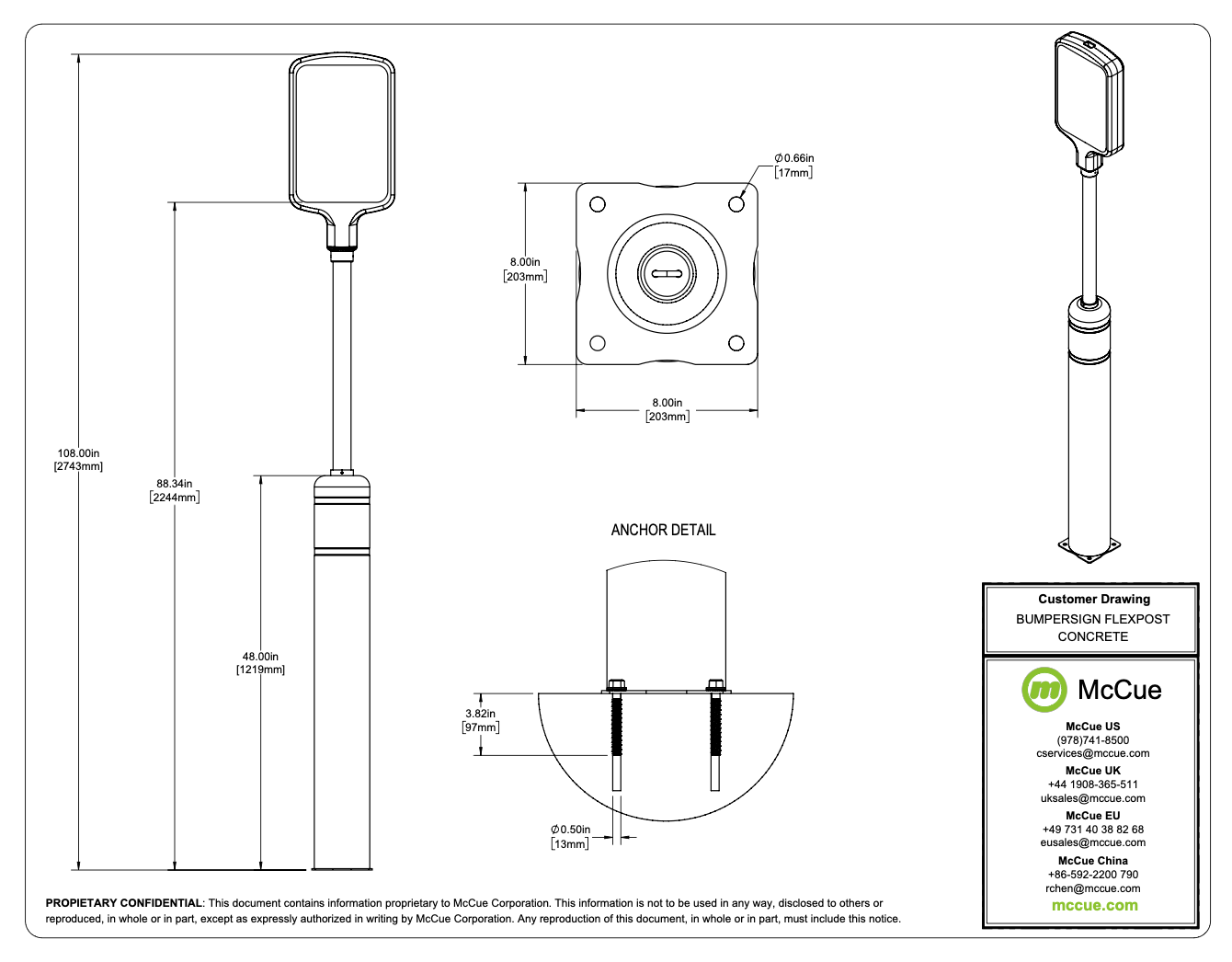 BumperSign FlexPost Concrete with Sign Topper Customer Drawing
