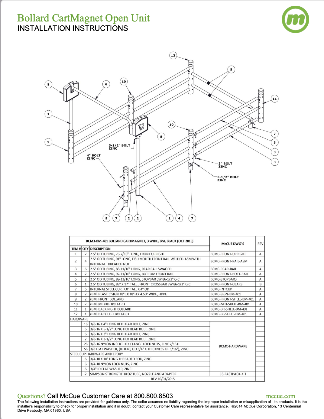 McCue Safety Product Sheet Installation Instruction Information