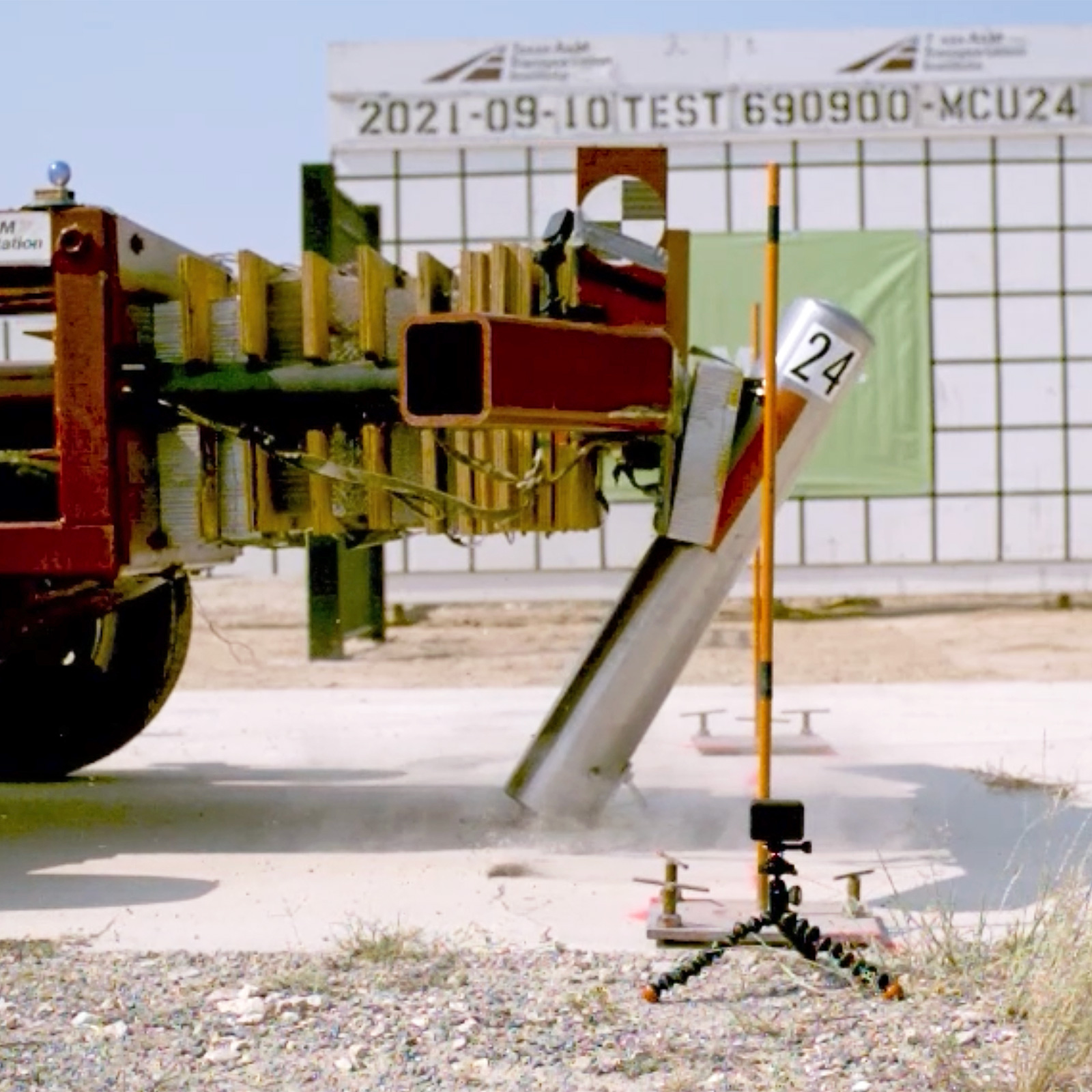 McCue Crash Tested ASTM F3016 CrashCore Bollard During Test