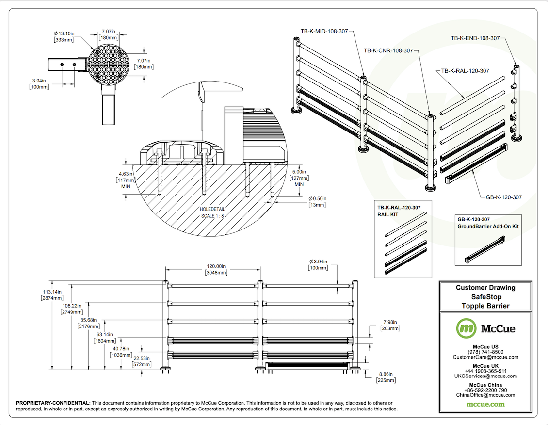 SafeStop ToppleBarrier 108 Customer Drawing