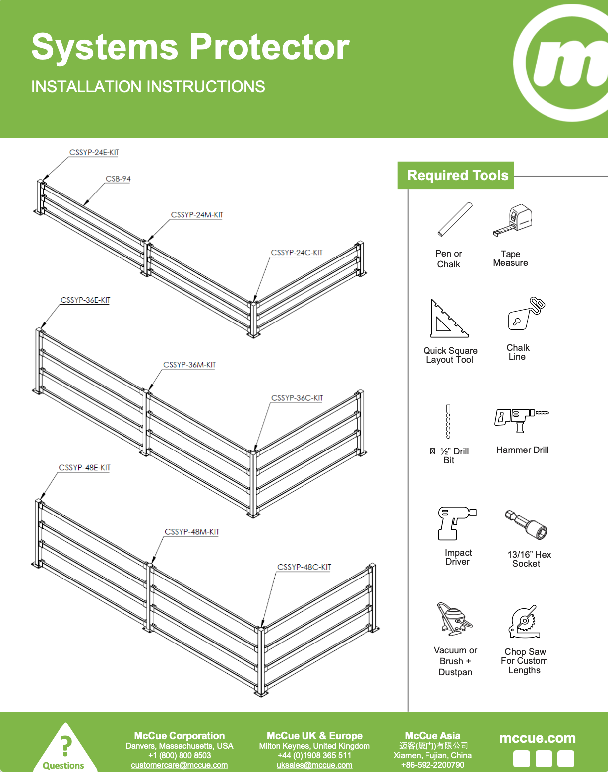 McCue Safety Product Sheet Installation Instruction Information
