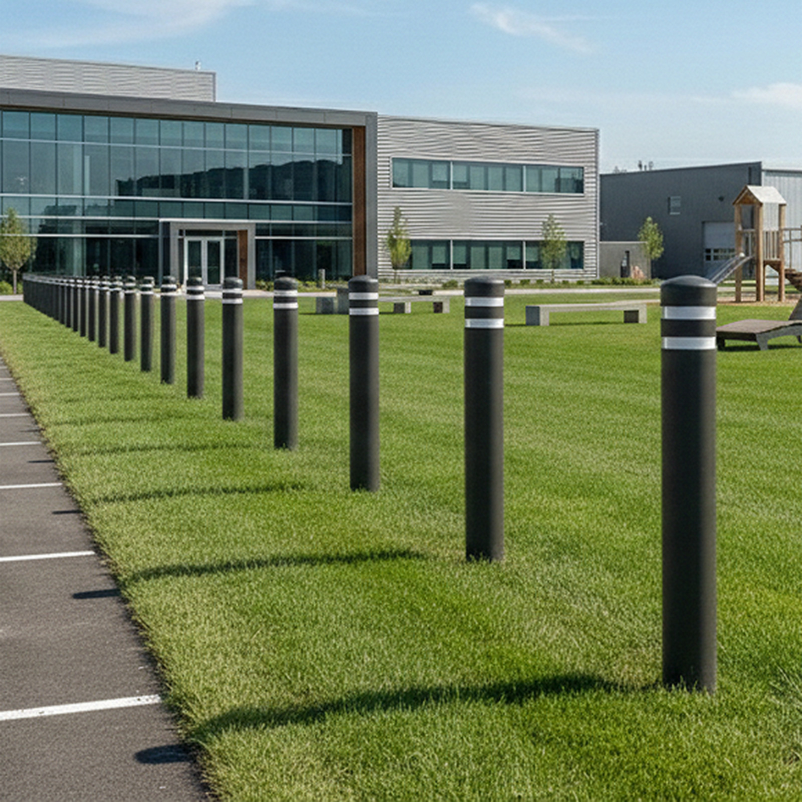 McCue Crash Tested ASTM F3016 CrashCore Bollard Protecting Store