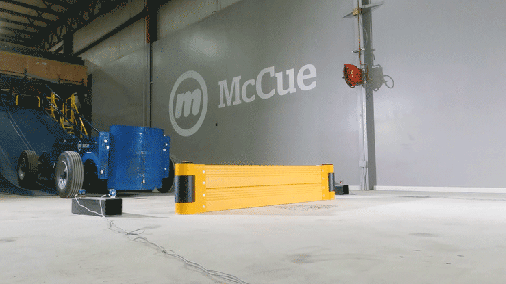 Impact test of a two-rail GroundBarrier Double run that flexes on impact and returns to position.
