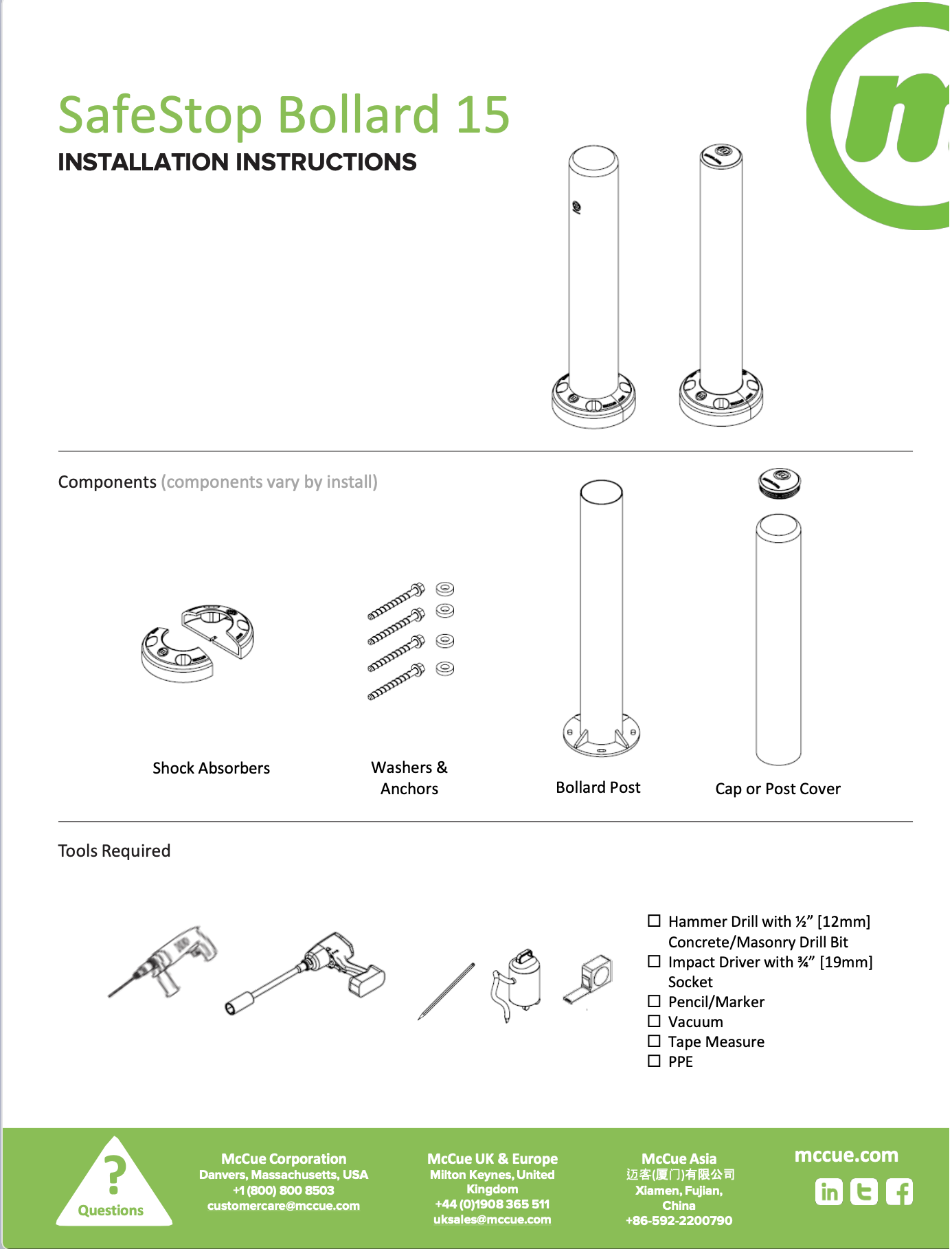 McCue Safety Product Sheet Installation Instruction Information