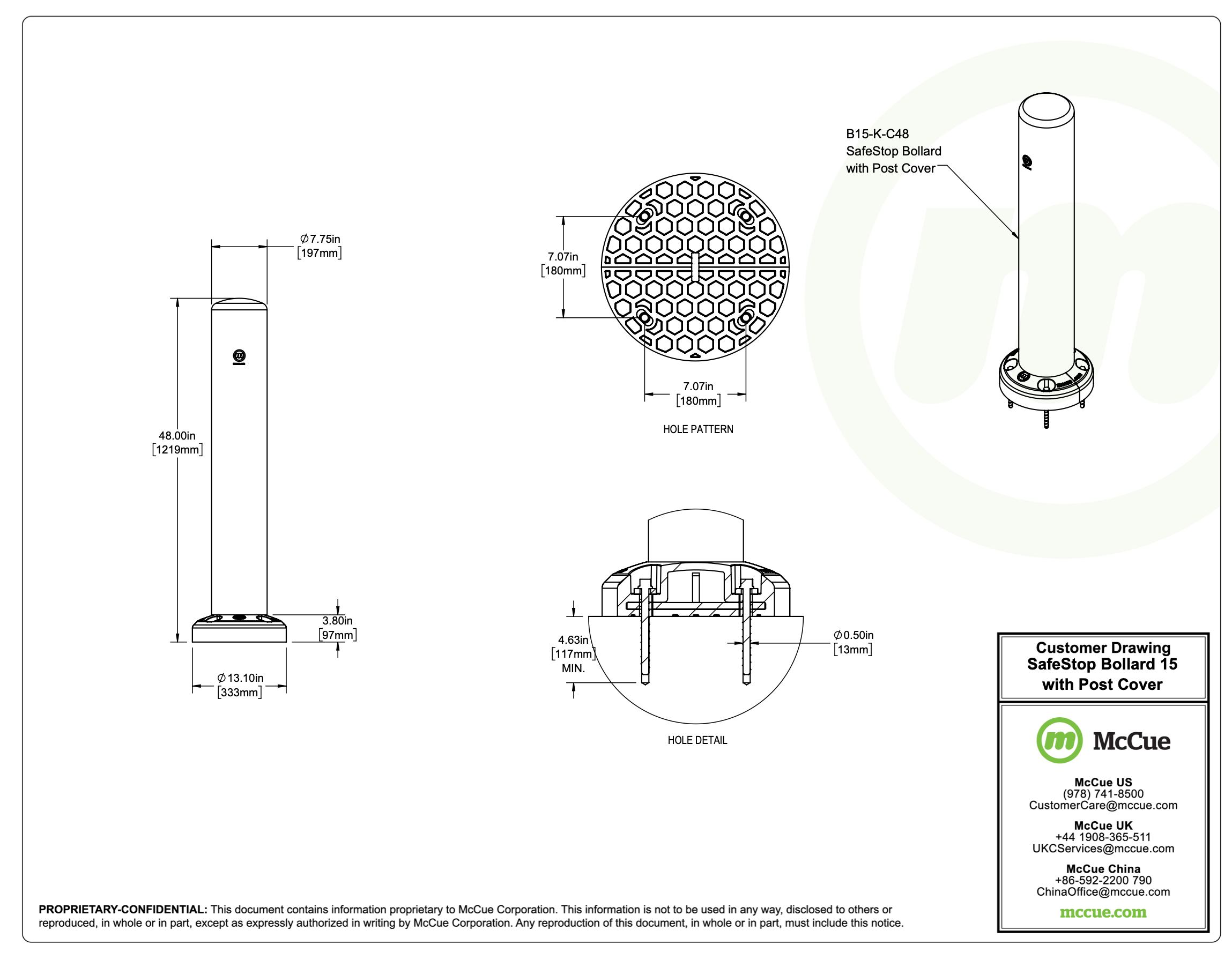 SafeStop Bollard 15 with Cover Customer Drawing