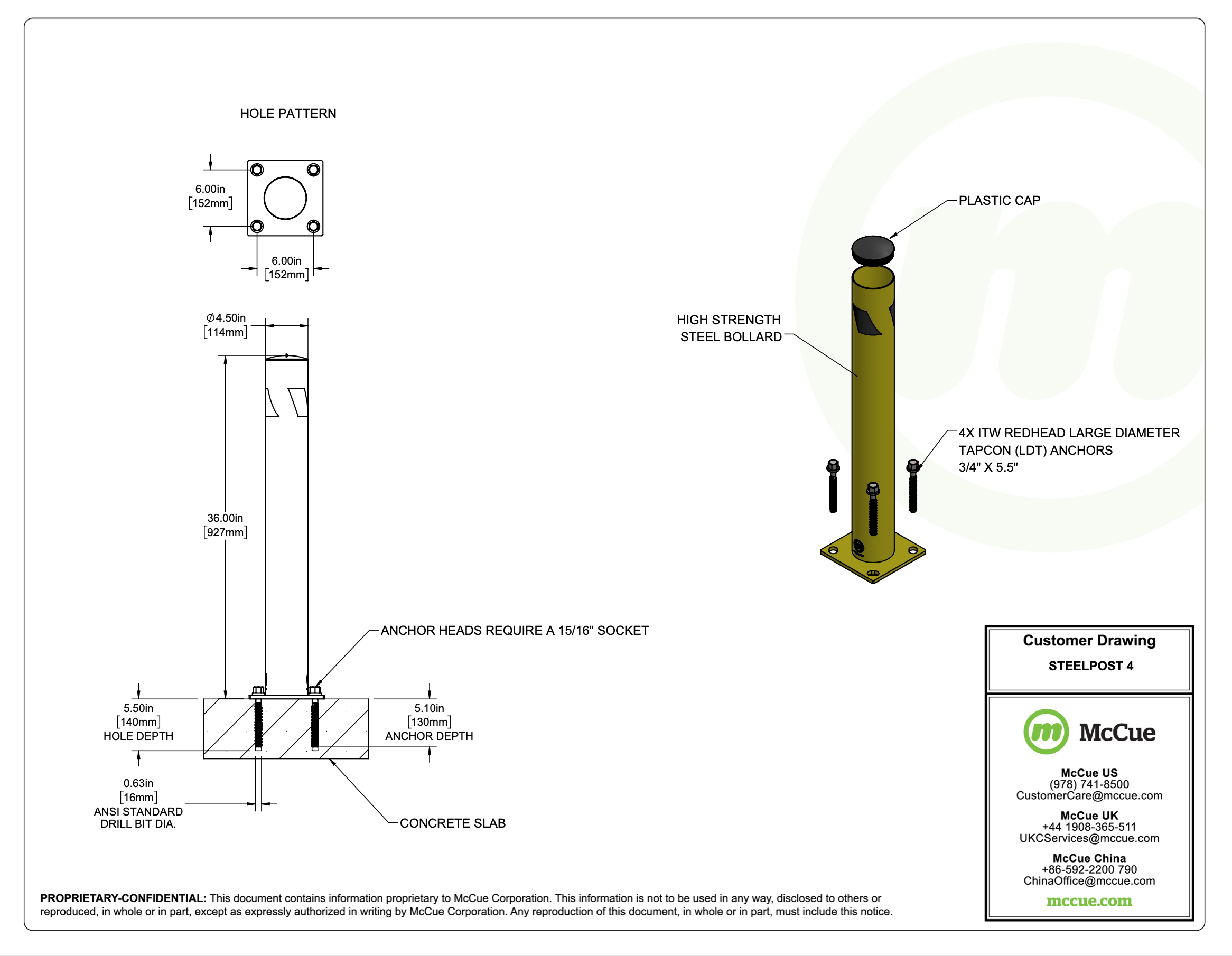 McCue Safety Product Sheet Line Art and Spec Information Customer Drawing