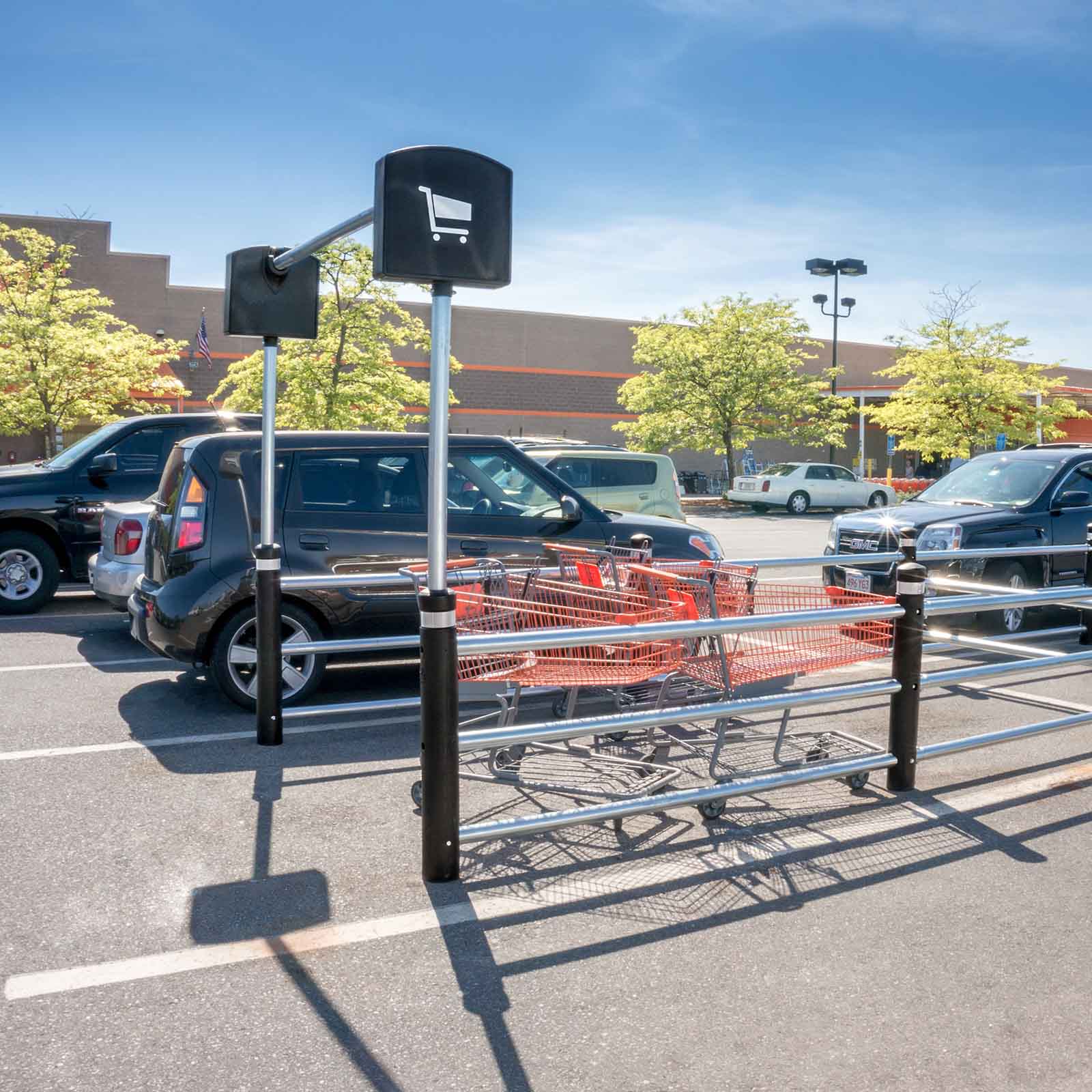 McCue Bollard Cart Corral In Parking Lot