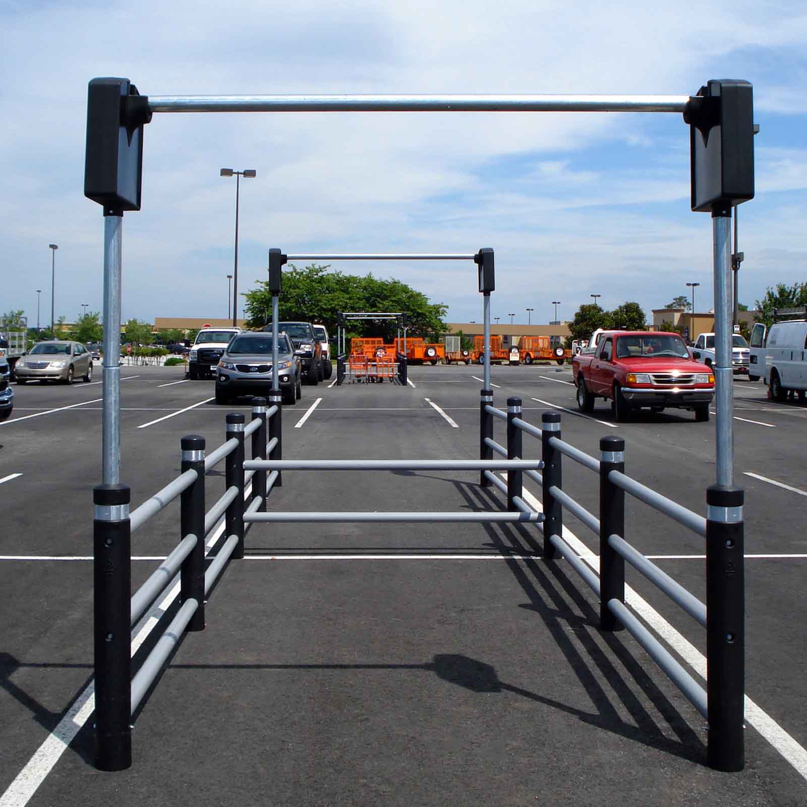 McCue Bollard Cart Corral In Parking Lot