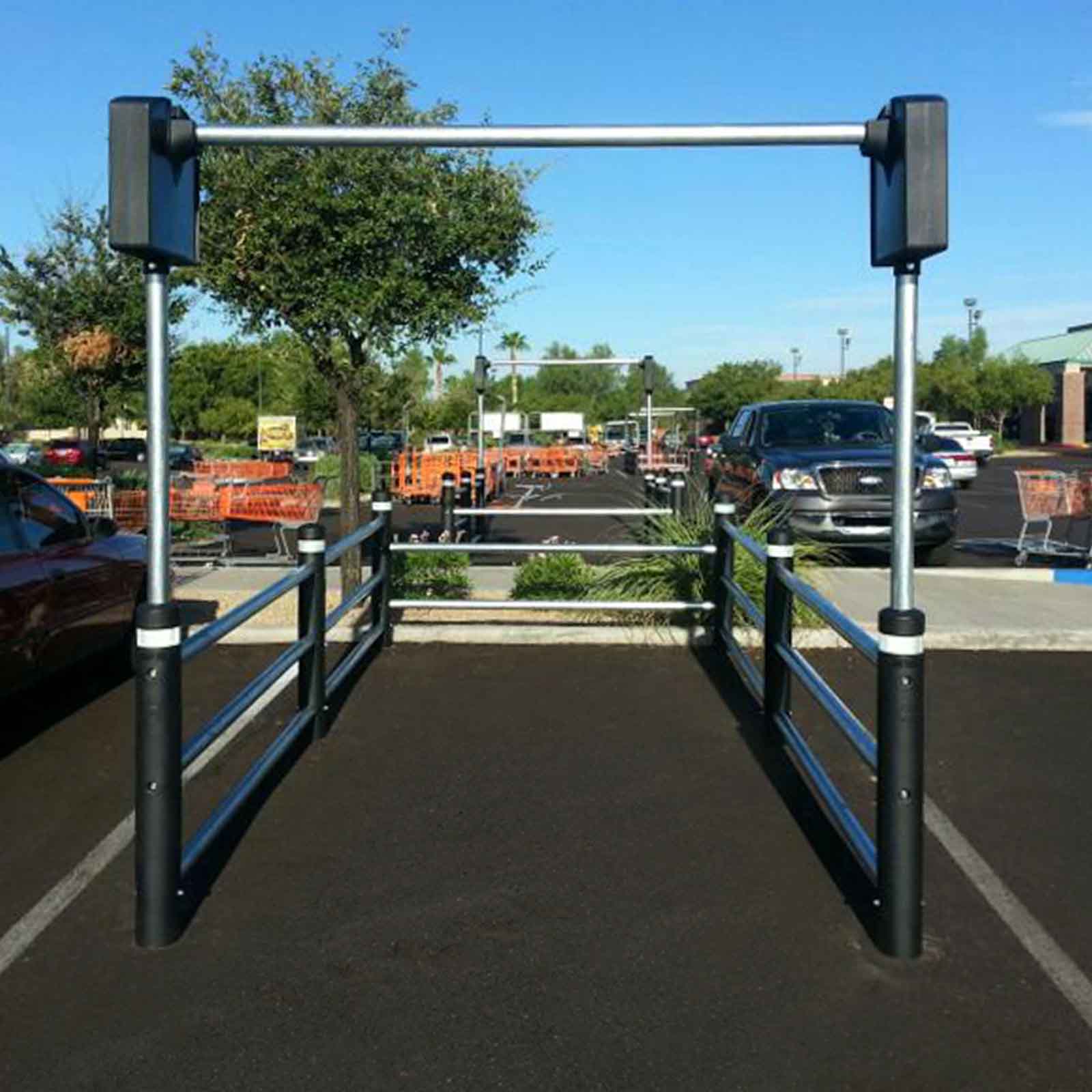 McCue Bollard Cart Corral In Parking Lot