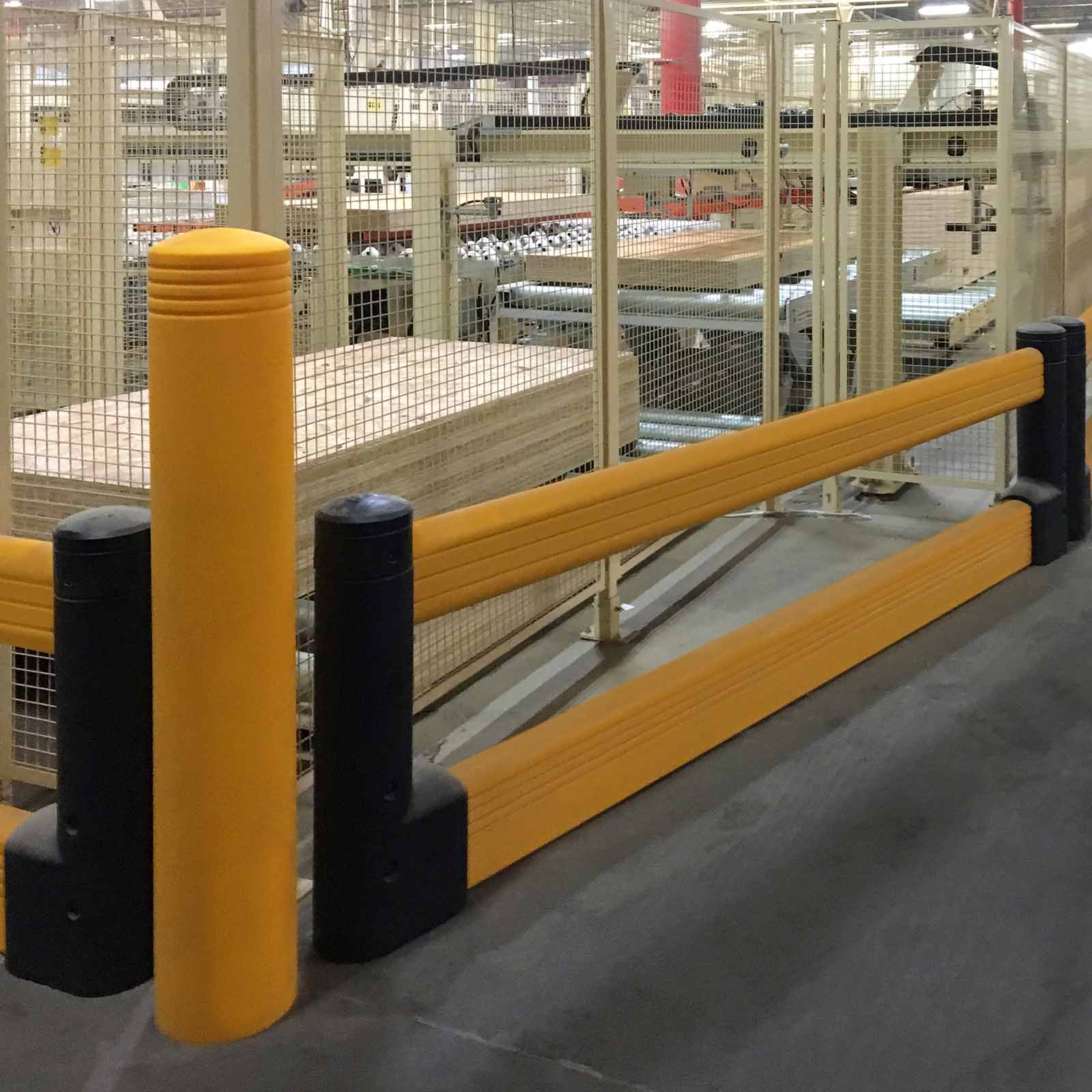 McCue FlexCore Guard Rail Plus Safety Barrier Protection in warehouse