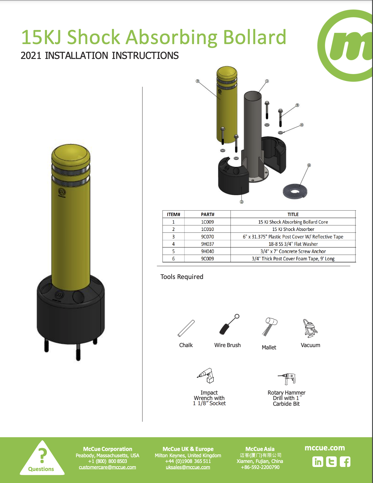 McCue Safety Product Sheet Installation Instruction Information