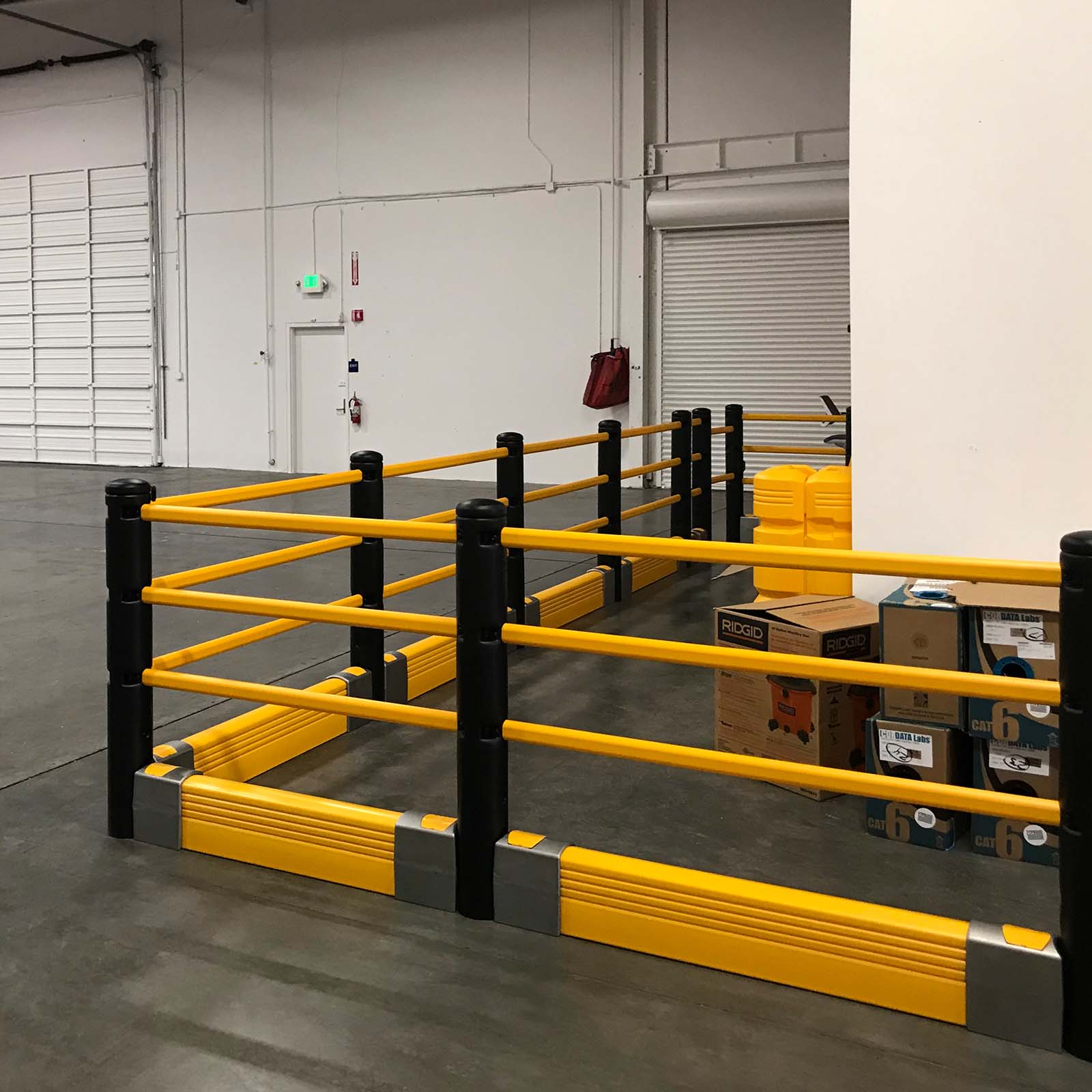 McCue Pedestrian Barrier Safety Protection with Floor Mounted Crash Barrier PLUS in Warehouse