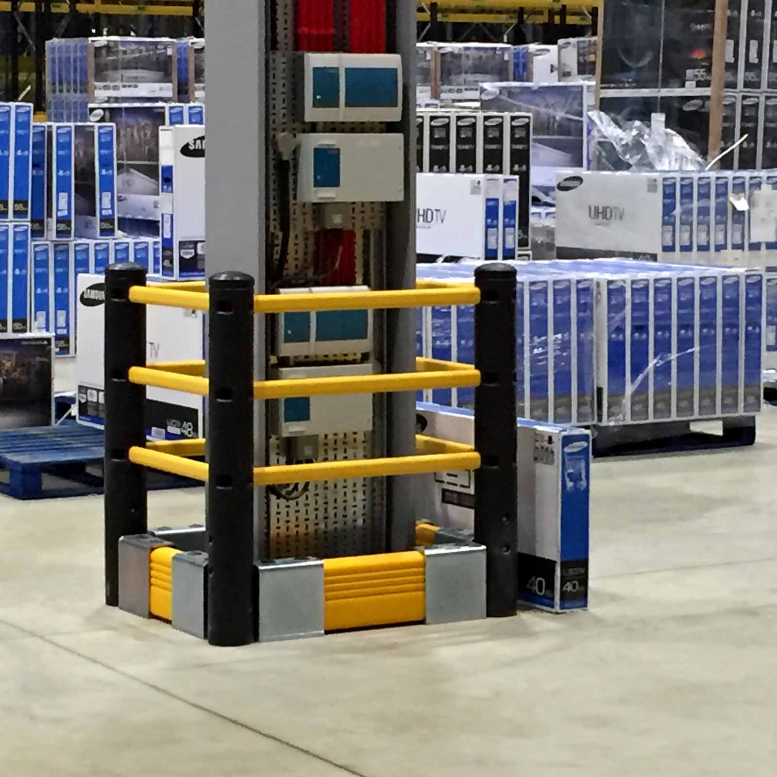 McCue Pedestrian Barrier Safety Protection with Floor Mounted Crash Barrier PLUS in Warehouse