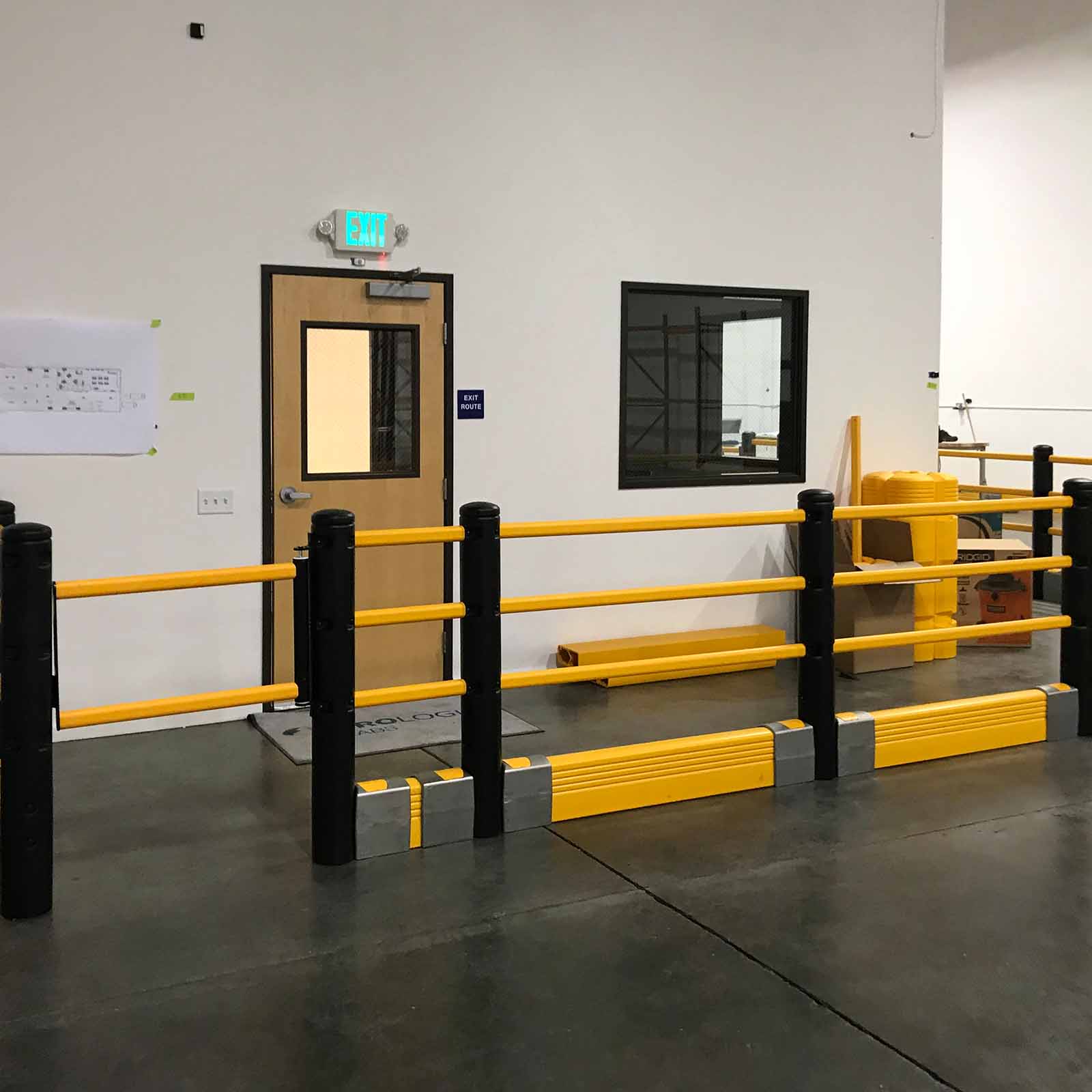 McCue Pedestrian Barrier Safety Protection with Floor Mounted Crash Barrier in Warehouse