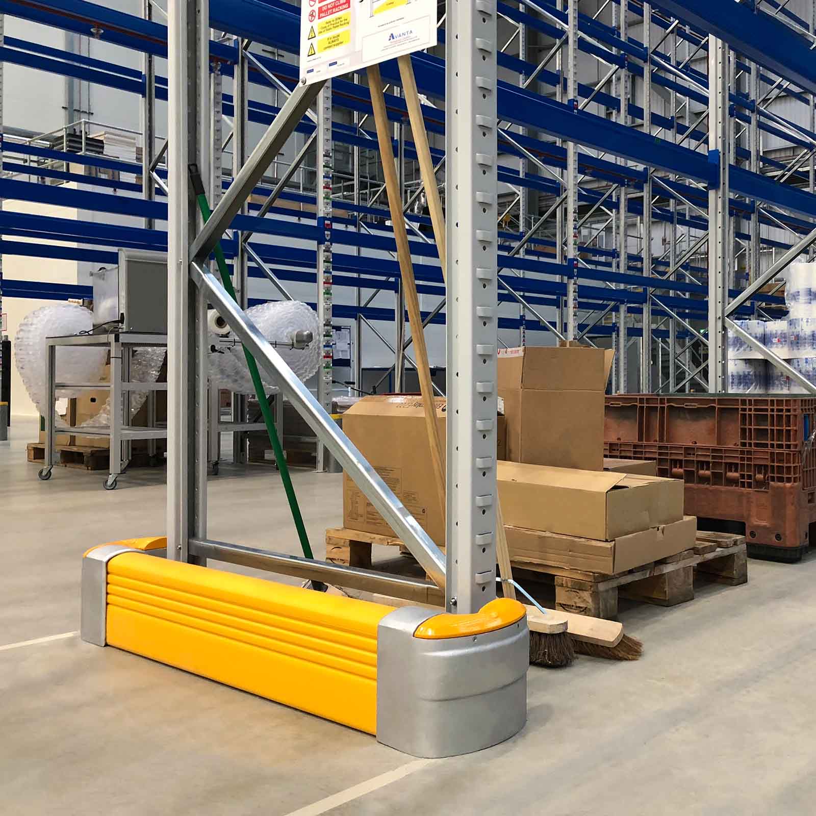 McCue Rack End Safety Barrier Protection in warehouse