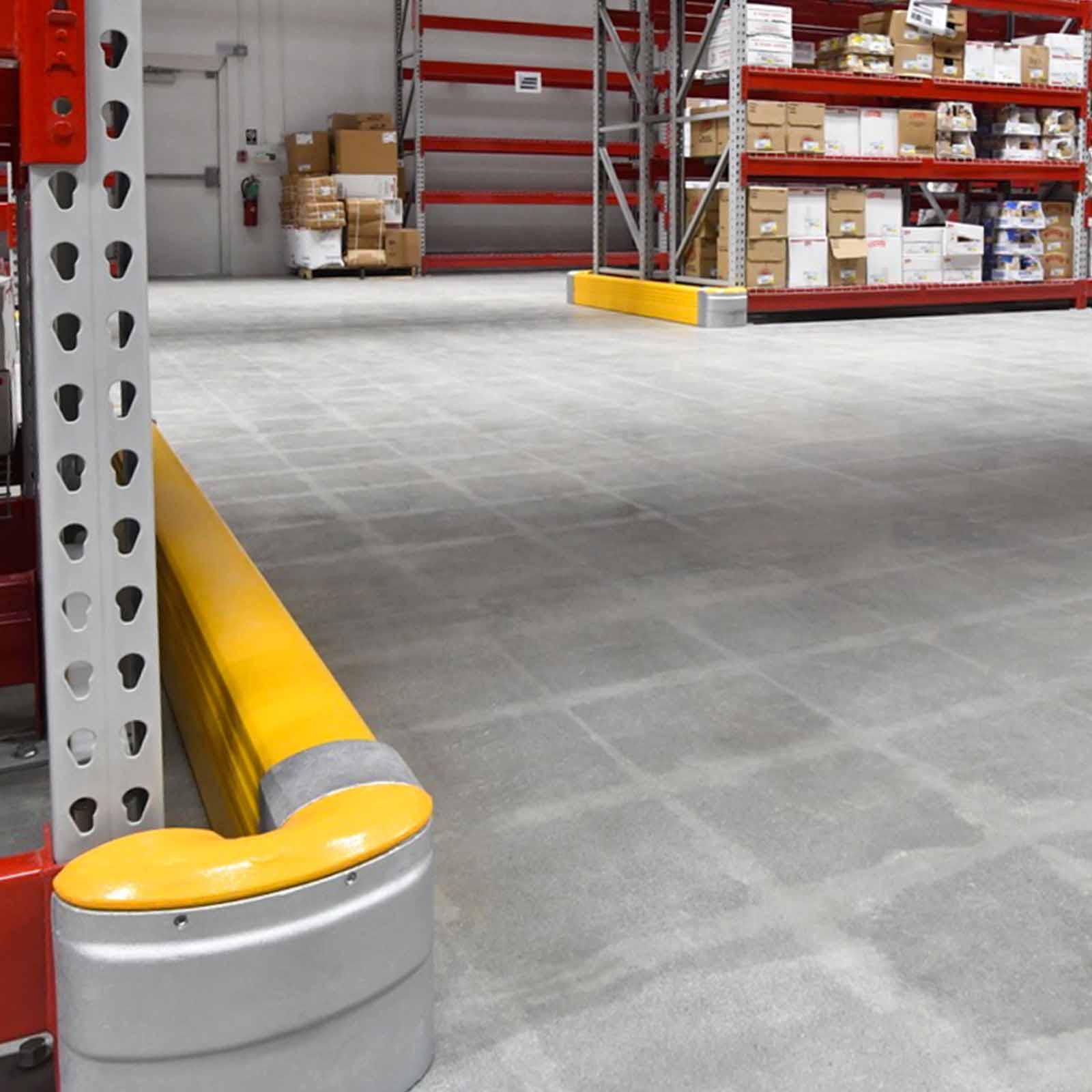 McCue Rack End Safety Barrier Protection in warehouse