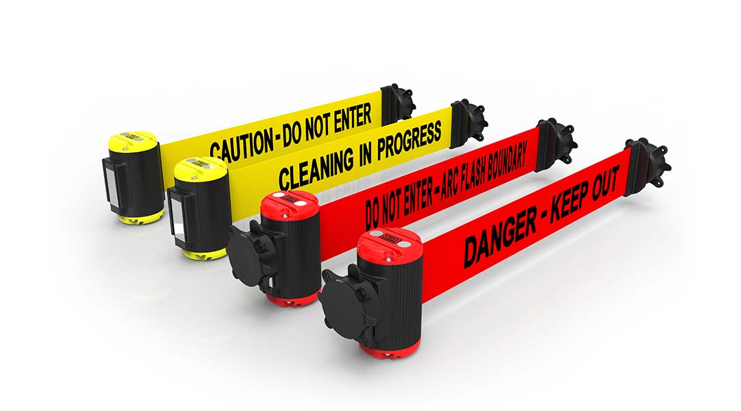 McCue Banner Stakes Retail Safety and Hazard Communication Retractable Magnetic and wall mounted Banner Barriers