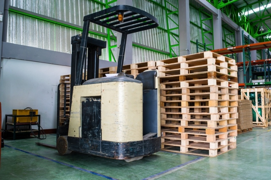 Forklift near pallets