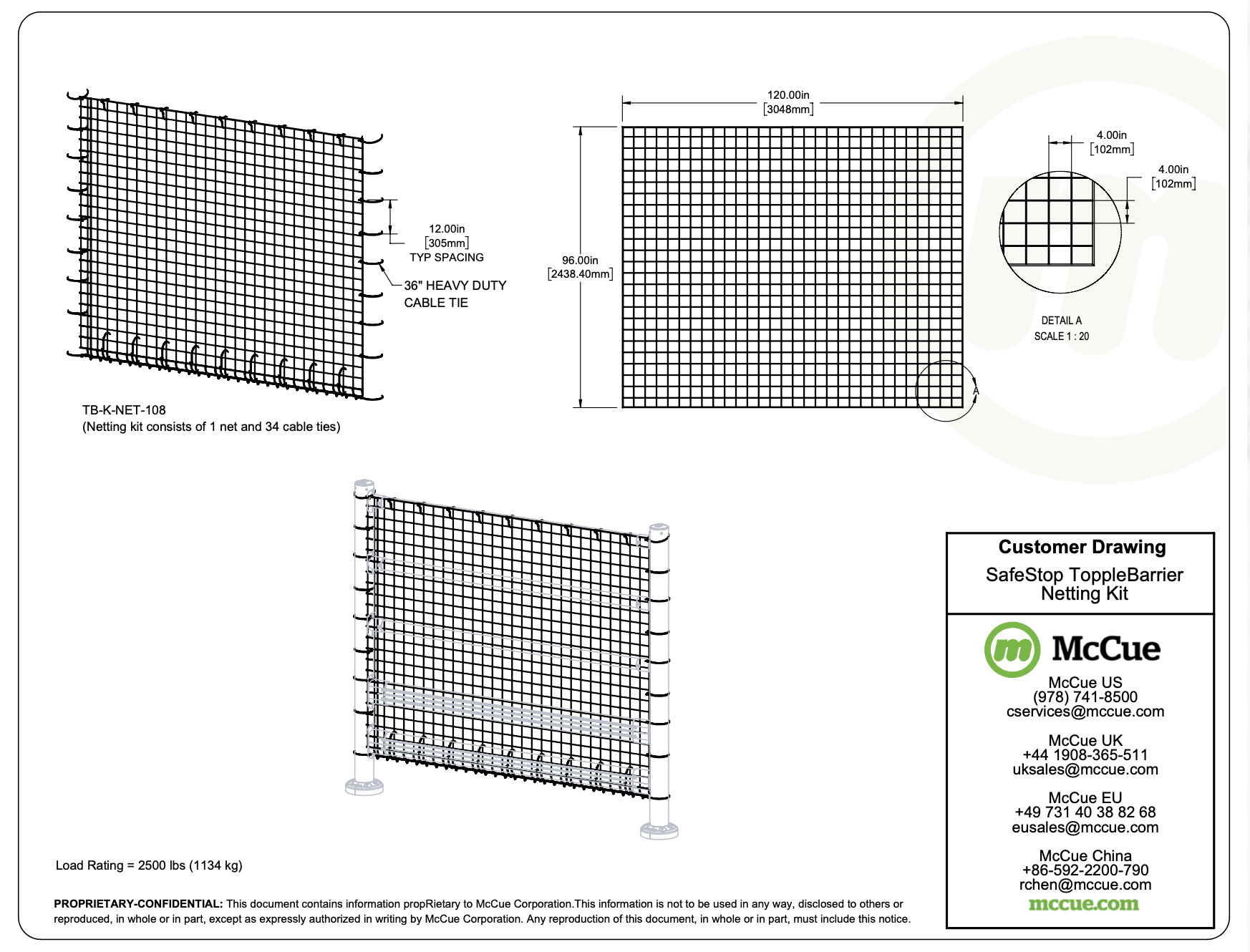SafeStop ToppleBarrier Netting Customer Drawing